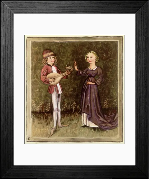 Framed Print : Illus / Man Playing Lute For A Woman