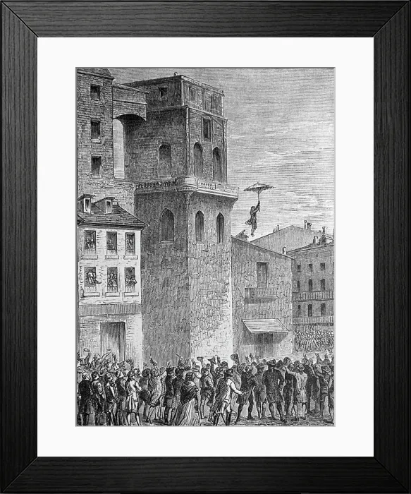 Framed Print : Illus / Man Jumping W / Parachute From Bldg Framed Print : Illus / Man Jumping W / Parachute From Bldg