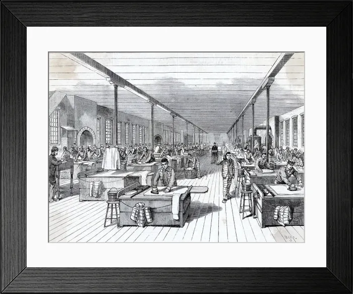 Framed Print : Illus. Convicts Ironing In Huge Laundry