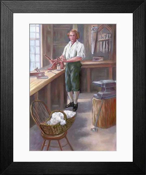 Framed Print : Illustration of Eli Whitney in His Workshop Framed Print : Illustration of Eli Whitney in His Workshop