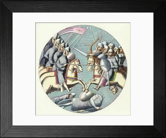 Framed Print : Round Medieval Illus. Moslems / Crusaders Framed Print : Round Medieval Illus. Moslems / Crusaders
