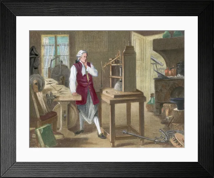 Framed Print : Engraving of James Watt Studying Improvements to the Newcomen Steam Engine Framed Print : Engraving of James Watt Studying Improvements to the Newcomen Steam Engine