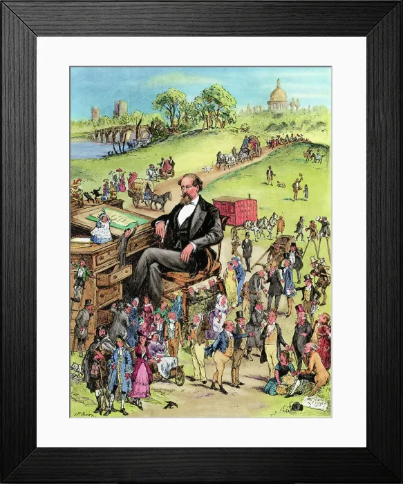 Framed Print : Illus Charles Dickens @Desk W / Characters