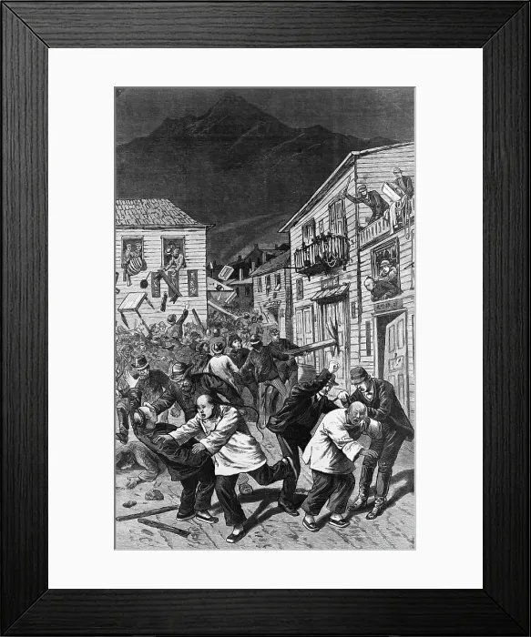 Framed Print : Illustration of an Anti-Chinese Riot of 1880 Framed Print : Illustration of an Anti-Chinese Riot of 1880