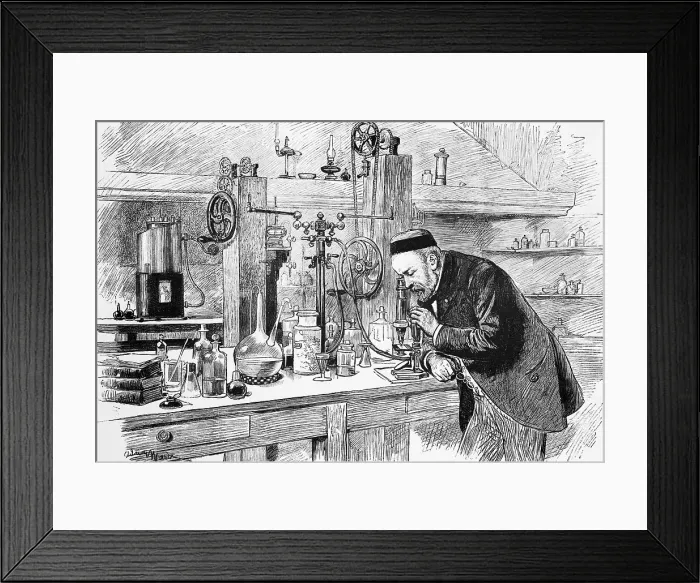 Framed Print : Louis Pasteur Looks Thru Microscope;Illu Framed Print : Louis Pasteur Looks Thru Microscope;Illu