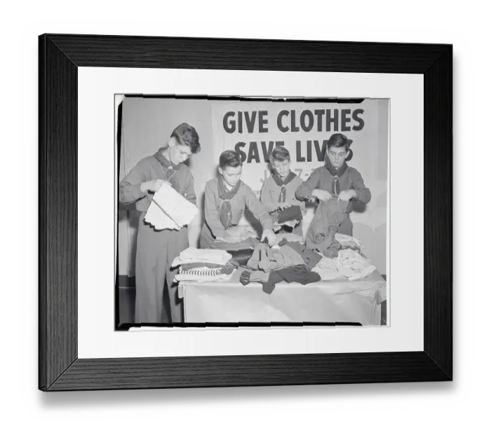 Framed Print : Boy Scouts at Cloth Drive Framed Print : Boy Scouts at Cloth Drive