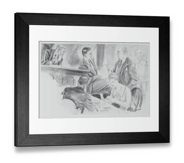 Framed Print : Illustration of Lindbergh Trial Scene Framed Print : Illustration of Lindbergh Trial Scene