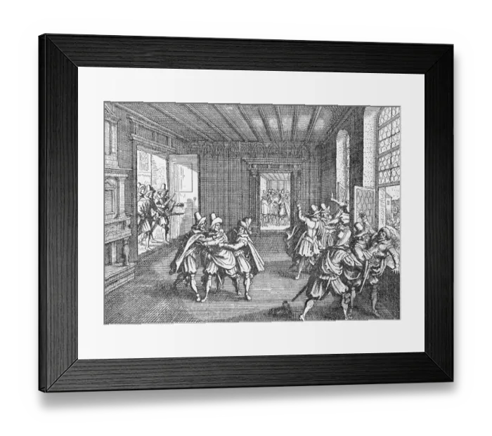 Framed Print : Illustration of Royal Commissioners Thrown Out Window Framed Print : Illustration of Royal Commissioners Thrown Out Window