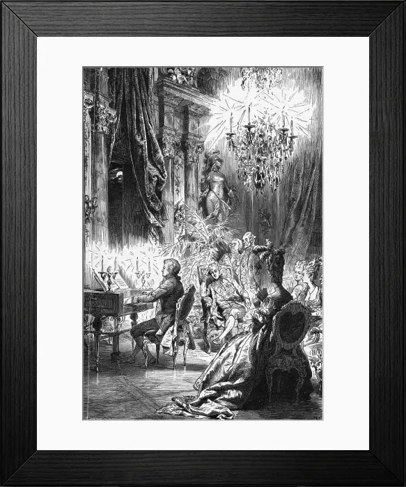 Framed Print : Illustration of Mozart Playing for Emperor Joseph Framed Print : Illustration of Mozart Playing for Emperor Joseph