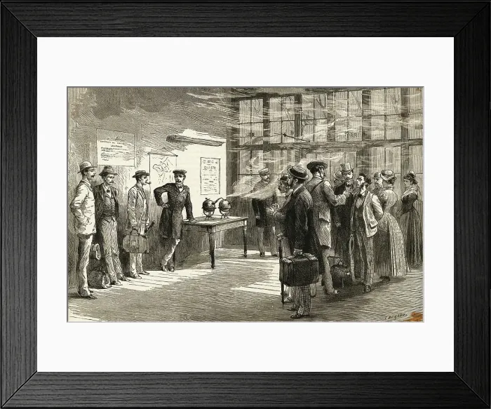 Framed Print : Illustration of Fumigating Passengers for Cholera Framed Print : Illustration of Fumigating Passengers for Cholera