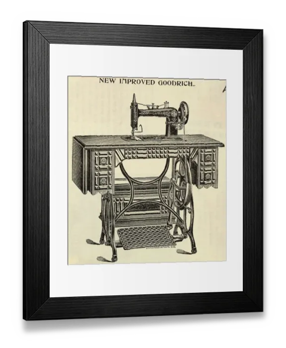 Framed Print : Illustration of Old Time Sewing Machine