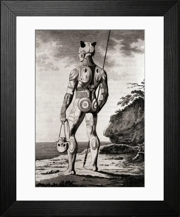 Framed Print : Engraving Showing Back View of a Warrior with Full Body Tattoo After Grigori Ivanovich Longscorff Framed Print : Engraving Showing Back View of a Warrior with Full Body Tattoo After Grigori Ivanovich Longscorff