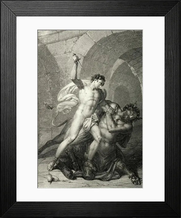 Framed Print : Illustration of Theseus Slaying Minotaur