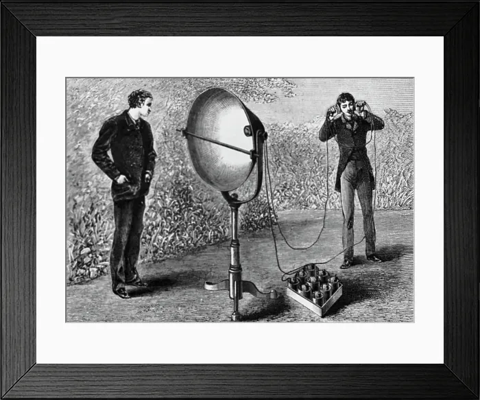 Framed Print : Illus / Men Experiment W / Photophone Receiv Framed Print : Illus / Men Experiment W / Photophone Receiv