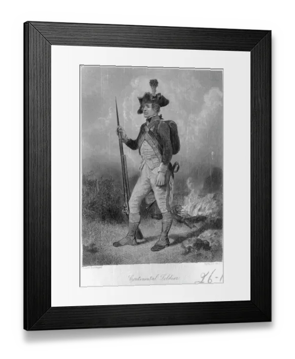 Framed Print : Engraving of a U.S. Continental Soldier by John C. McRae Framed Print : Engraving of a U.S. Continental Soldier by John C. McRae
