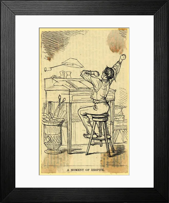 Framed Print : Office Worker Stretching On High Stool Framed Print : Office Worker Stretching On High Stool
