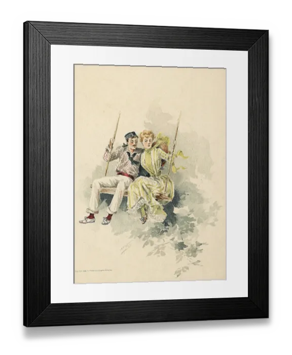 Framed Print : Couple On A Swing Together, Watercolor
