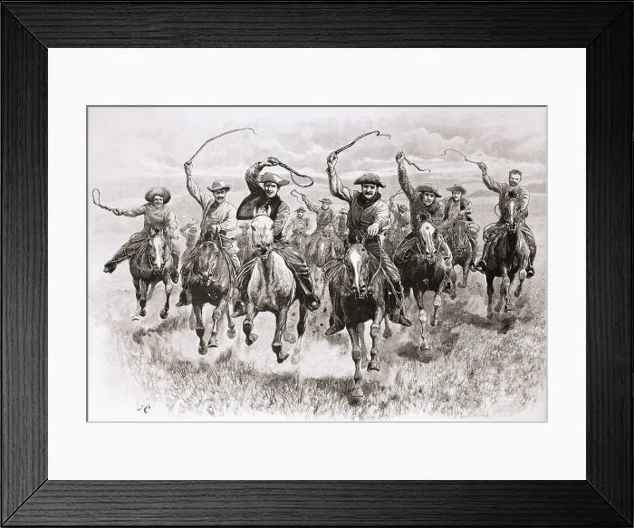 Framed Print : The Cowboy's Race Woodcut Framed Print : The Cowboy's Race Woodcut