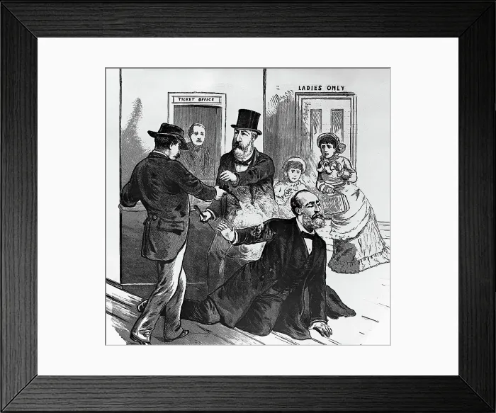 Framed Print : Assassin Shoots President Garfield Framed Print : Assassin Shoots President Garfield