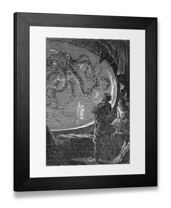 Framed Print : Illustration of Captain Nemo Observing an Octopus Framed Print : Illustration of Captain Nemo Observing an Octopus
