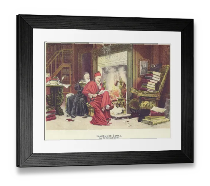 Framed Print : Condemned Books after a painting by Jehan Georges Vibert Framed Print : Condemned Books after a painting by Jehan Georges Vibert
