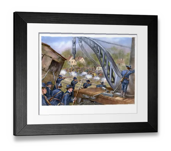 Framed Print : National Guard Firing at Railway Strikers