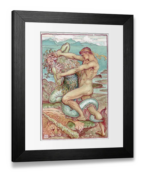 Framed Print : Illus;Man Wrestling W / Proteus, Man Of Se Framed Print : Illus;Man Wrestling W / Proteus, Man Of Se