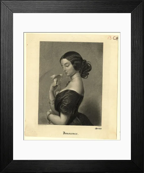 Framed Print : Illustration of a Woman Holding a White Dove Resembling Innocence Framed Print : Illustration of a Woman Holding a White Dove Resembling Innocence