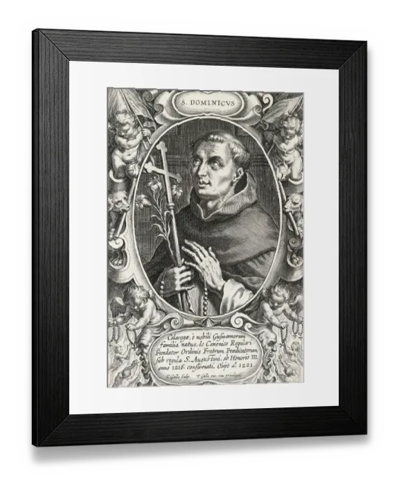 Framed Print : Saint Dominic Holding Cross and Long Stem Flowers