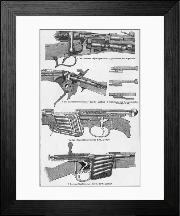 Framed Print : Cross Sections Of Rifle Parts / Illust Framed Print : Cross Sections Of Rifle Parts / Illust