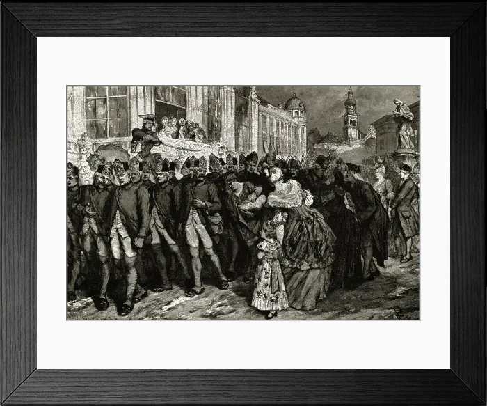 Framed Print : Hessian Mercenaries Saying Goodbye to Families Framed Print : Hessian Mercenaries Saying Goodbye to Families