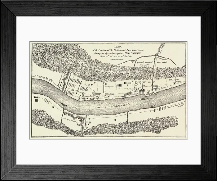 Framed Print : Map of the Battle of New Orleans, 1815