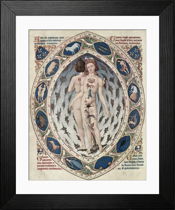 Framed Print : Miniature Painting of Signs of the Zodiac in Relation to the Human Body Framed Print : Miniature Painting of Signs of the Zodiac in Relation to the Human Body