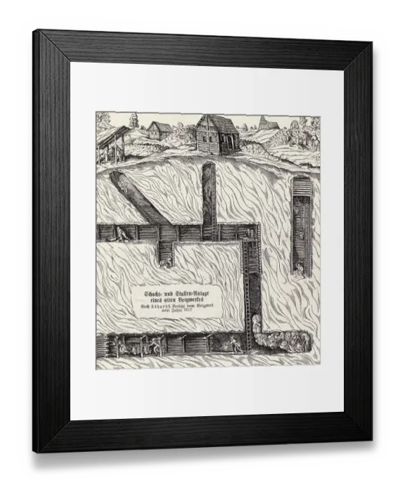 Framed Print : German Drawing Showing Mining Shaft Framed Print : German Drawing Showing Mining Shaft