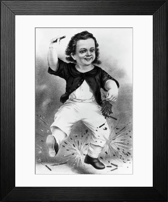 Framed Print : Illustration of Boy with Firecrackers Framed Print : Illustration of Boy with Firecrackers