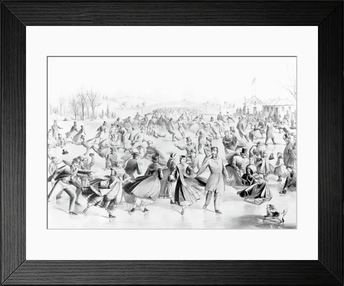 Framed Print : Ice Skating In Central Park In Winter Lithograph After Currier and Ives