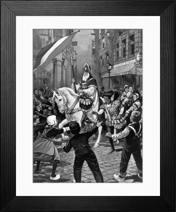 Framed Print : Dutch Santa Claus Distributing Gift