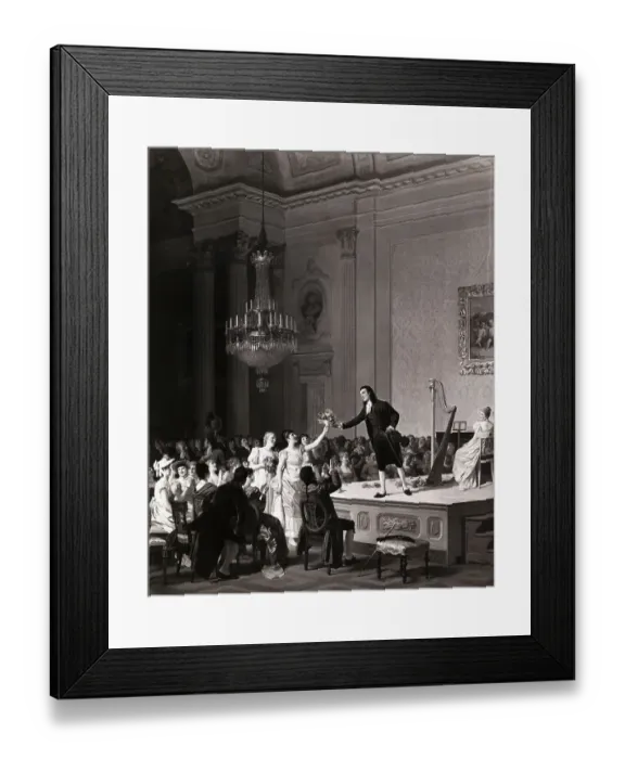 Framed Print : Illustration of Paganini Receiving gift from Audience Admirer