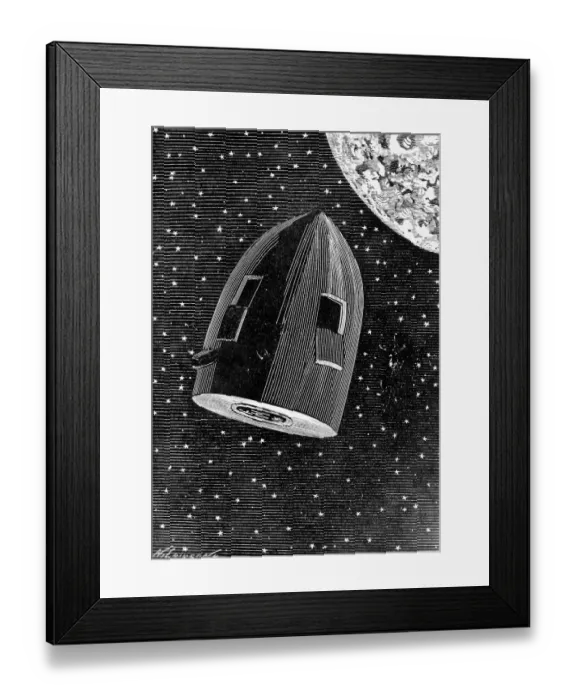 Framed Print : Rocket Capsule Illustration from the 1872 Edition of From the Earth to the Moon by Jules Verne Framed Print : Rocket Capsule Illustration from the 1872 Edition of From the Earth to the Moon by Jules Verne