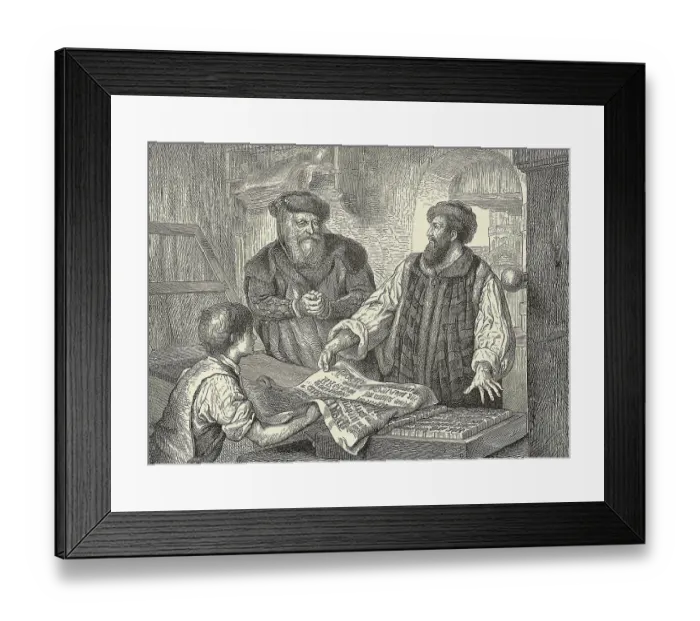 Framed Print : Johann Gutenberg Shows First Proofs