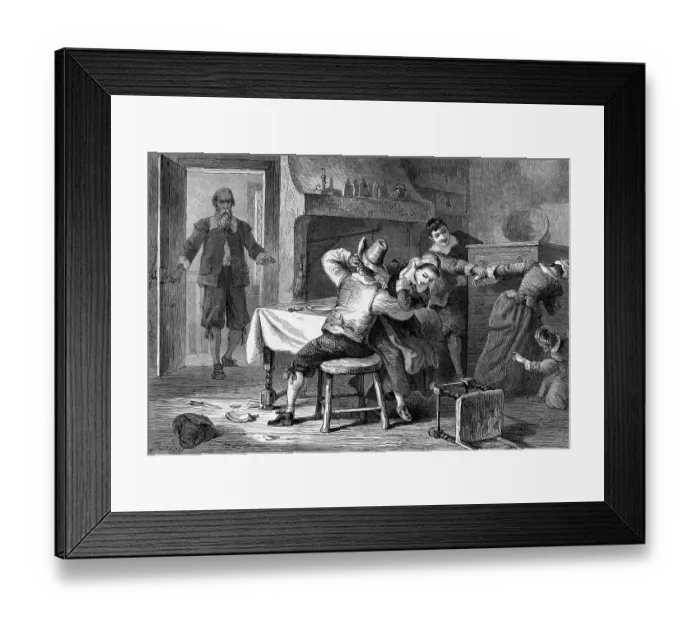 Framed Print : Stolen Frolic in a Puritan Farmhouse Engraving Framed Print : Stolen Frolic in a Puritan Farmhouse Engraving