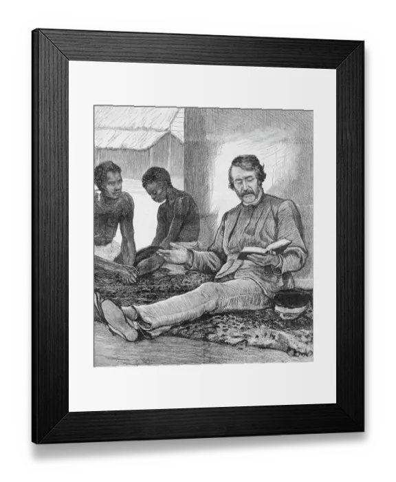 Framed Print : David Livingstone Reads Bible to Men Framed Print : David Livingstone Reads Bible to Men