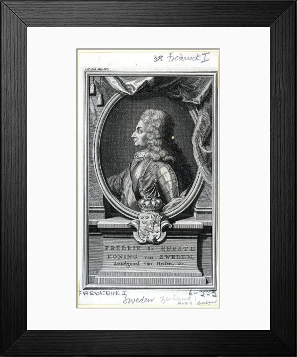 Framed Print : Engraved Profile Portrait of Frederick I, King of Sweden Framed Print : Engraved Profile Portrait of Frederick I, King of Sweden