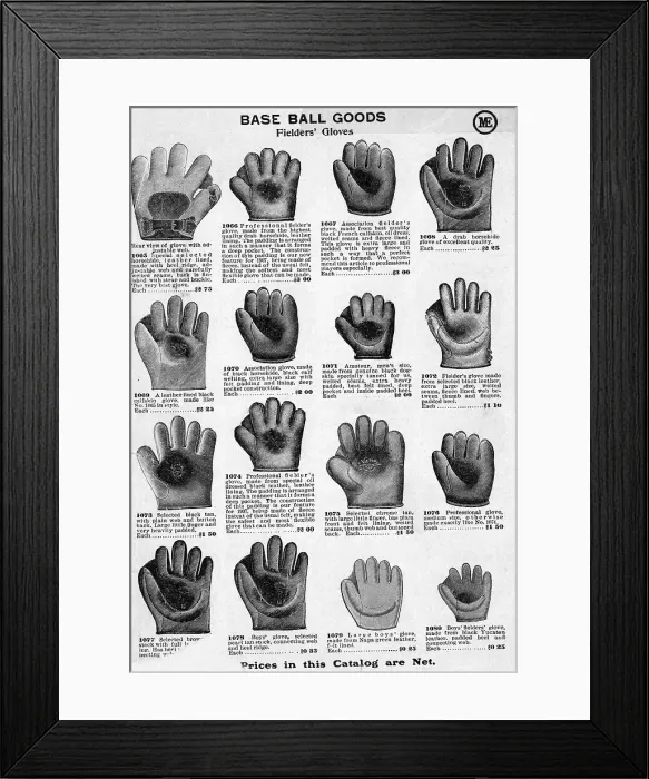 Framed Print : Catalog Page Of Baseball Gloves Framed Print : Catalog Page Of Baseball Gloves