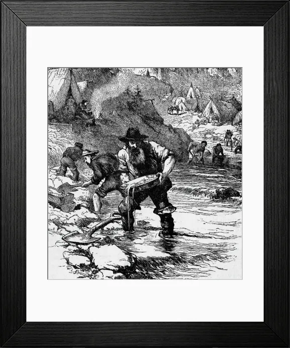 Framed Print : Illustration of Gold Miners Panning River For Gold Framed Print : Illustration of Gold Miners Panning River For Gold