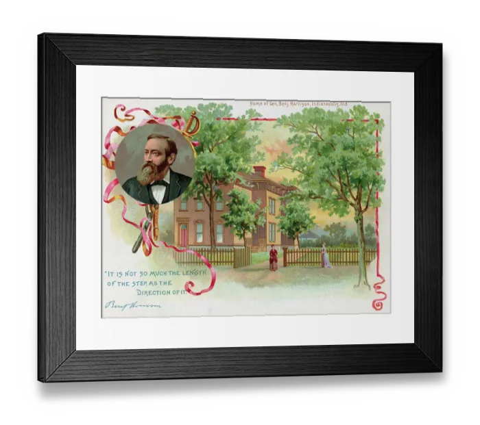 Framed Print : Lithograph of Benjamin Harrison and His Home in Indianapolis