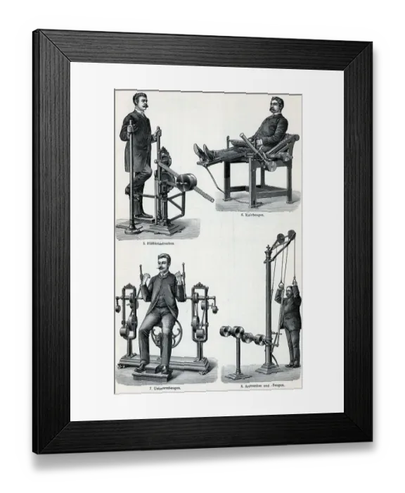 Framed Print : 19th-Century Engraving of Exercise Machines Framed Print : 19th-Century Engraving of Exercise Machines