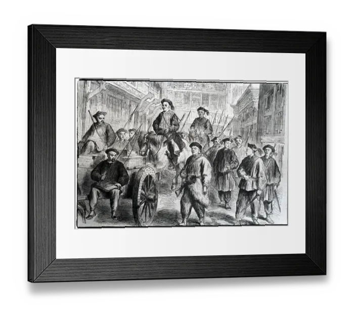 Framed Print : Men Arrive With Indemnity;Illust.;China Framed Print : Men Arrive With Indemnity;Illust.;China
