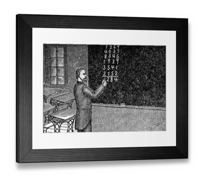 Framed Print : Man at Blackboard Adding Long Columns of Numbers Framed Print : Man at Blackboard Adding Long Columns of Numbers