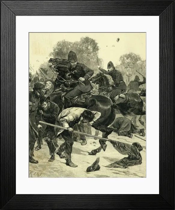 Framed Print : Mounted Police Tangle with Mob Framed Print : Mounted Police Tangle with Mob